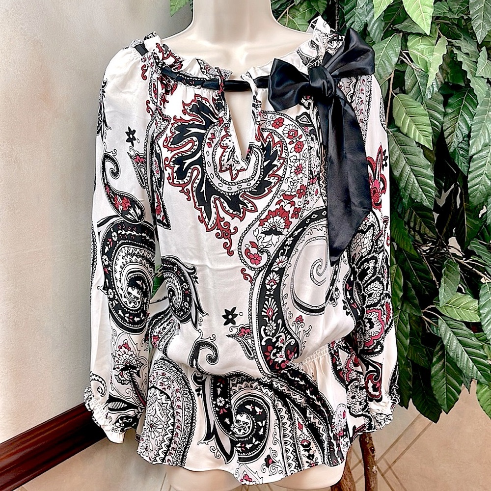 WHBM TIE NECK SILK TOP